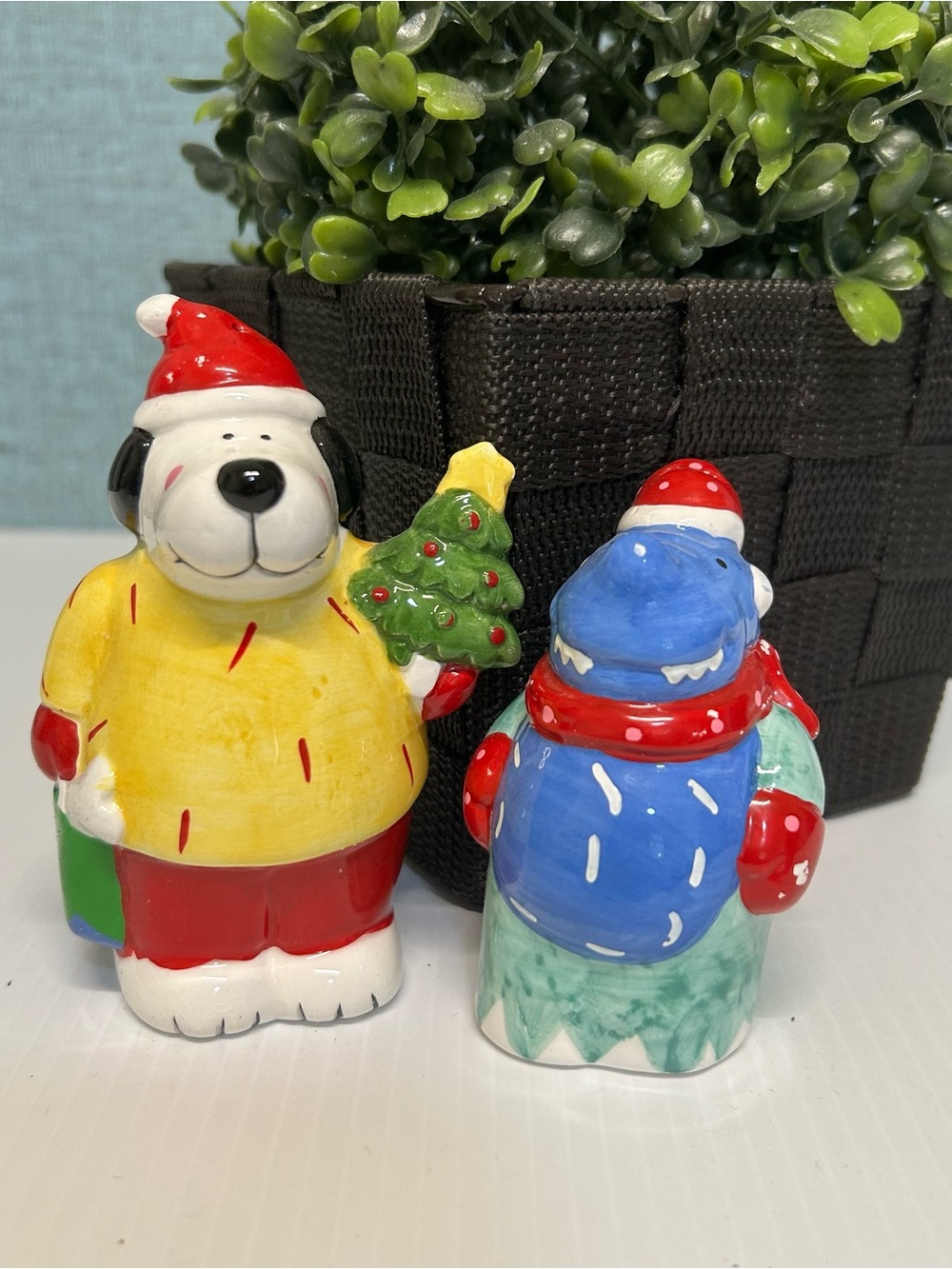 Little Dog & Dinosaur Christmas Salt and Pepper Shakers